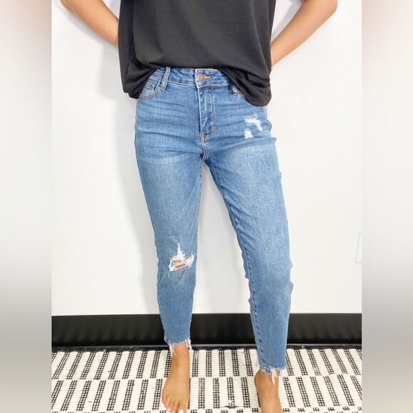 Judy Blue Women's Destructed Hem Slim Fit High Rise Ankle Jeans  |  Size: 18W - Picture 1 of 15
